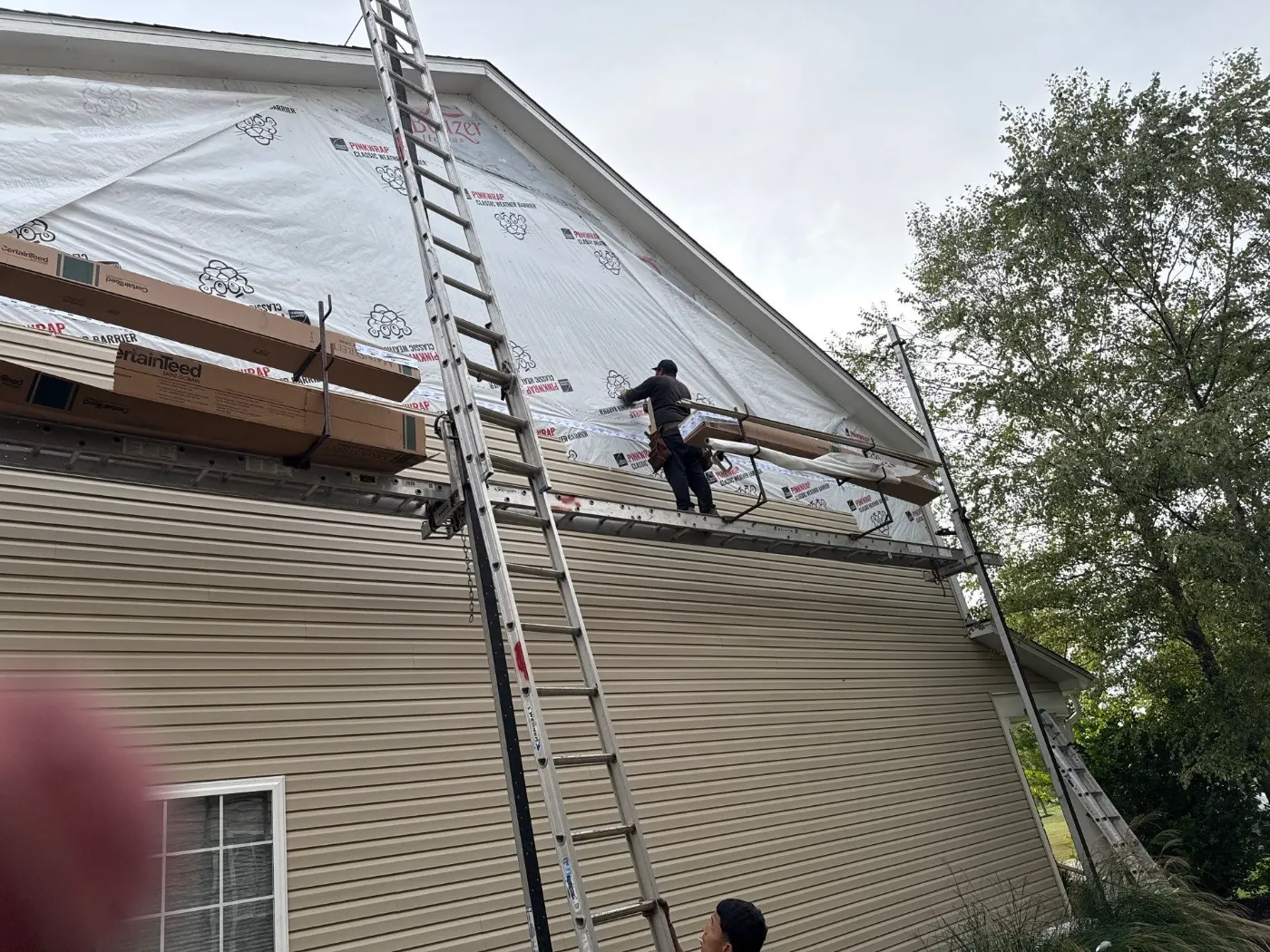 Storm damage documentation on a Traders Point commercial building